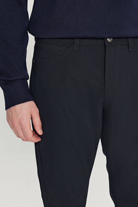 Slim Fit Dar Kesim 5 Cepli Casual Lacivert Pantolon resmi