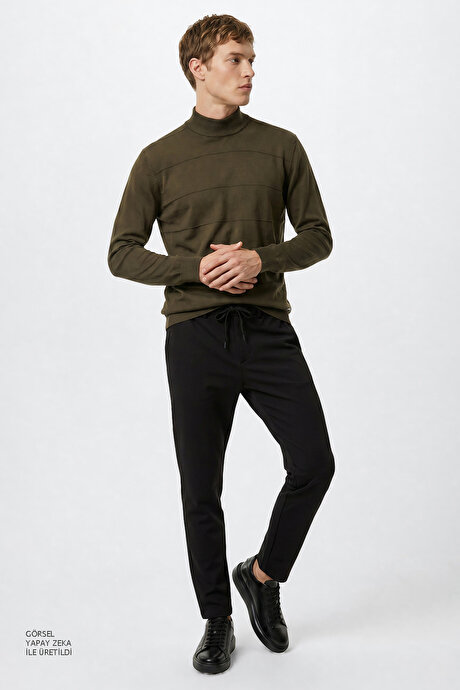 Slim Fit Dar Kesim Beli Bağlamalı Yan Cepli Siyah Pantolon resmi