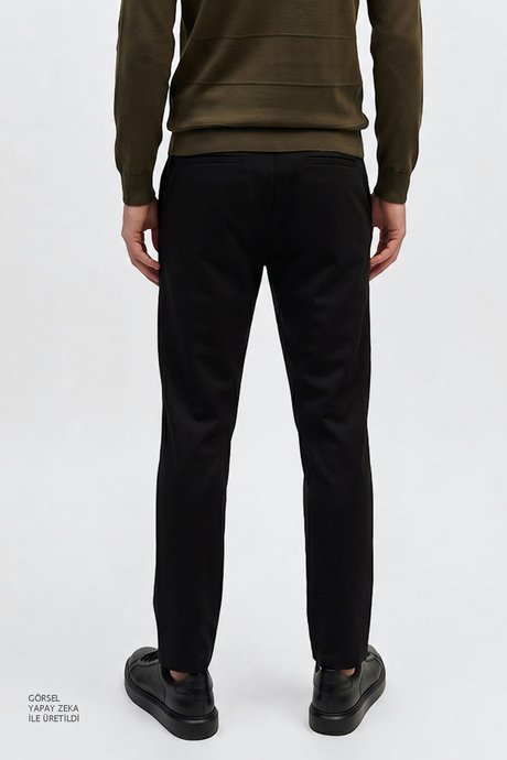 Slim Fit Dar Kesim Beli Bağlamalı Yan Cepli Siyah Pantolon resmi