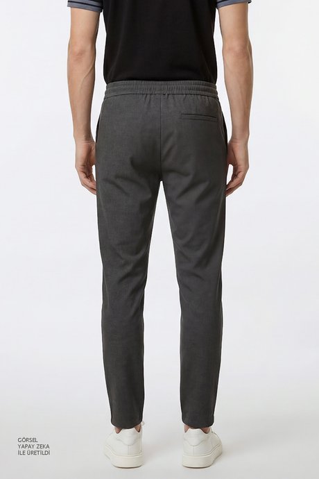 Jogger Slim Fit Dar Kesim Yan Cepli Beli Bağlamalı Antrasit Pantolon resmi