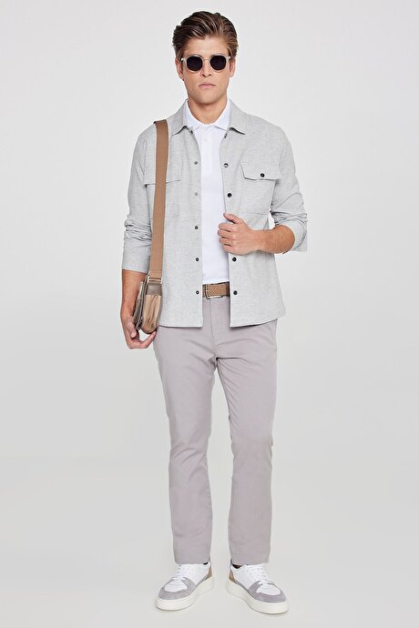 Pamuklu Slim Fit Dar Kesim Yan Cepli Esnek Gri Chino Pantolon resmi