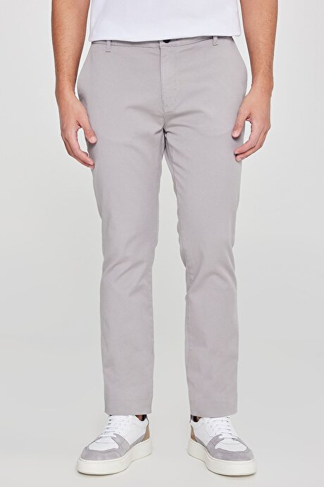 Pamuklu Slim Fit Dar Kesim Yan Cepli Esnek Gri Chino Pantolon resmi