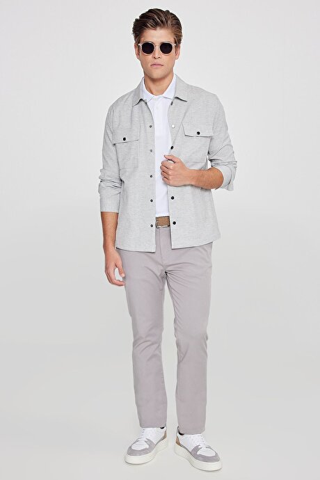 Pamuklu Slim Fit Dar Kesim Yan Cepli Esnek Gri Chino Pantolon resmi