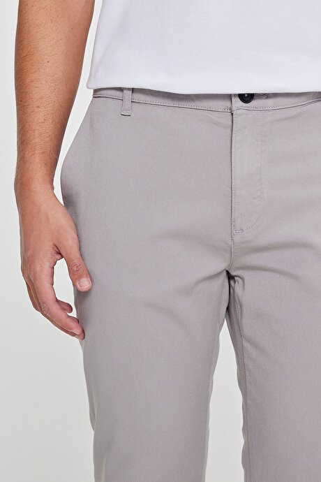 Pamuklu Slim Fit Dar Kesim Yan Cepli Esnek Gri Chino Pantolon resmi