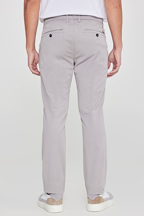 Pamuklu Slim Fit Dar Kesim Yan Cepli Esnek Gri Chino Pantolon resmi