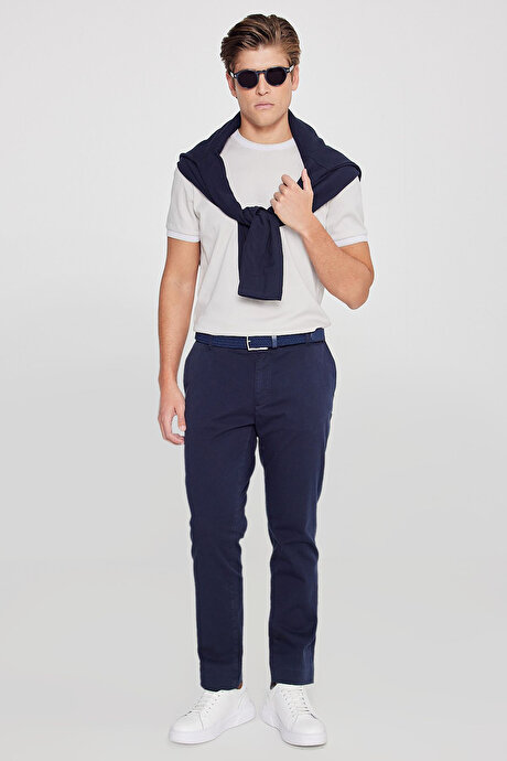 Pamuklu Slim Fit Dar Kesim Yan Cepli Esnek Lacivert Chino Pantolon resmi