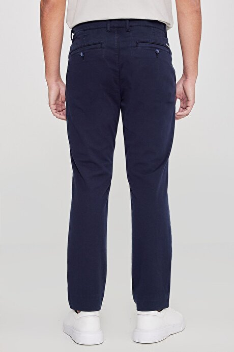 Pamuklu Slim Fit Dar Kesim Yan Cepli Esnek Lacivert Chino Pantolon resmi