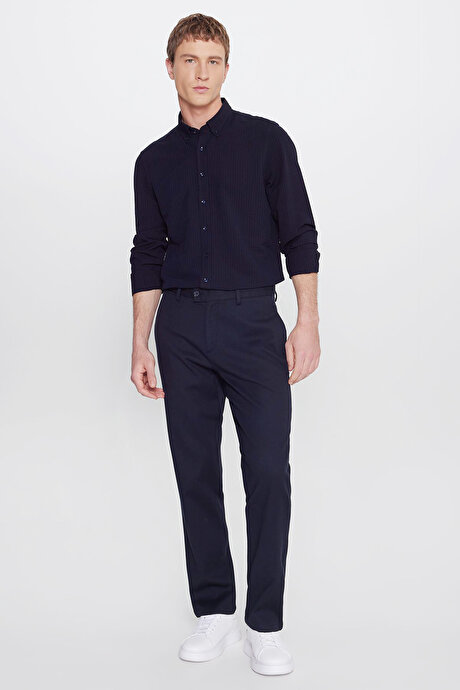 Regular Fit Normal Kesim Yan Cepli Armürlü Casual Lacivert Pantolon resmi