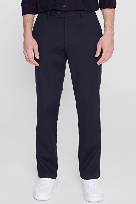 Regular Fit Normal Kesim Yan Cepli Armürlü Casual Lacivert Pantolon resmi
