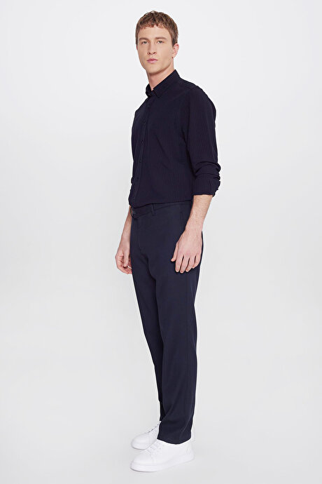 Regular Fit Normal Kesim Yan Cepli Armürlü Casual Lacivert Pantolon resmi