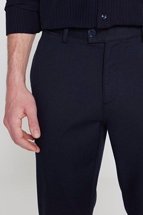 Regular Fit Normal Kesim Yan Cepli Armürlü Casual Lacivert Pantolon resmi