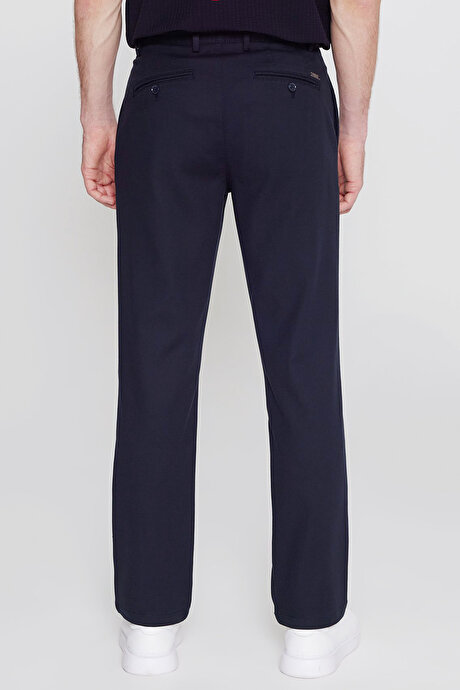 Regular Fit Normal Kesim Yan Cepli Armürlü Casual Lacivert Pantolon resmi