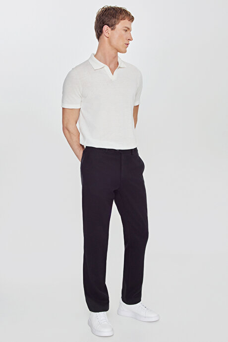 Regular Fit Normal Kesim Yan Cepli Armürlü Casual Siyah Pantolon resmi