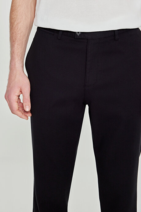 Regular Fit Normal Kesim Yan Cepli Armürlü Casual Siyah Pantolon resmi