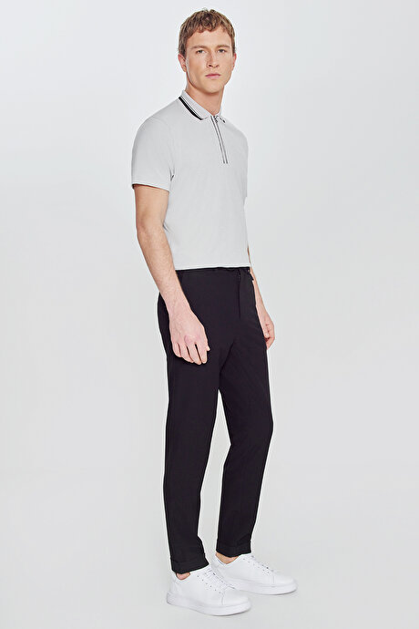 Jogger Slim Fit Dar Kesim Yan Cepli Beli Bağlamalı Casual Siyah Pantolon resmi