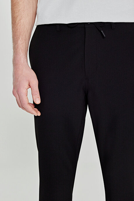Jogger Slim Fit Dar Kesim Yan Cepli Beli Bağlamalı Casual Siyah Pantolon resmi