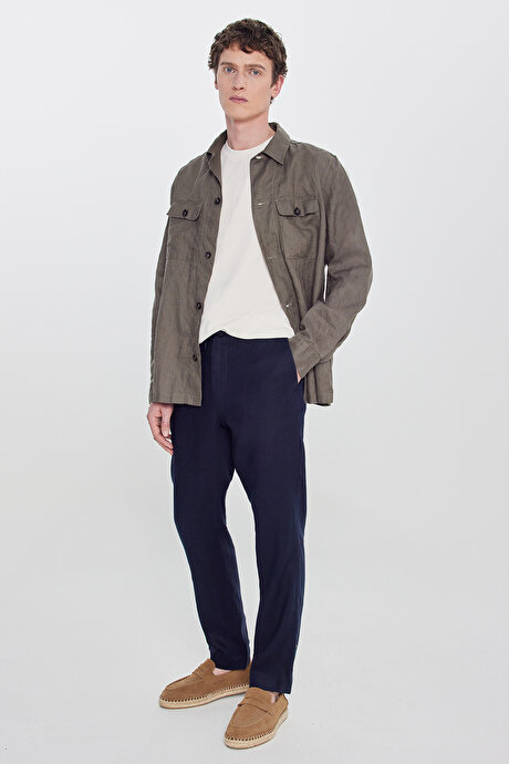 Jogger Slim Fit Dar Kesim Yan Cepli Beli Bağlamalı Casual Lacivert Pantolon resmi
