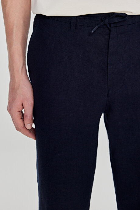 Jogger Slim Fit Dar Kesim Yan Cepli Beli Bağlamalı Casual Lacivert Pantolon resmi