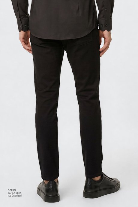 Pamuklu Slim Fit Dar Kesim Yan Cepli Esnek Siyah Pantolon resmi