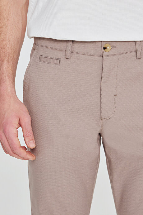 Pamuklu Slim Fit Dar Kesim Yan Cepli Armürlü Esnek Casual Bej Pantolon resmi