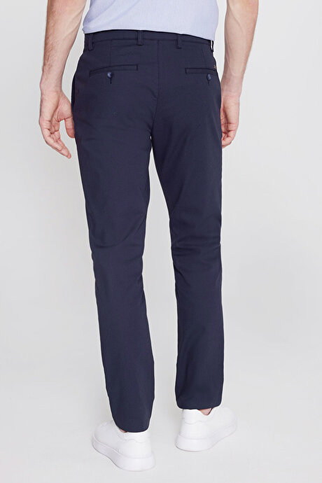 Pamuklu Slim Fit Dar Kesim Yan Cepli Armürlü Esnek Casual Lacivert Pantolon resmi
