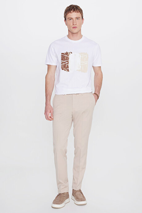 Slim Fit Dar Kesim Beli Bağlamalı Yan Cepli Casual Esnek Bej Pantolon resmi