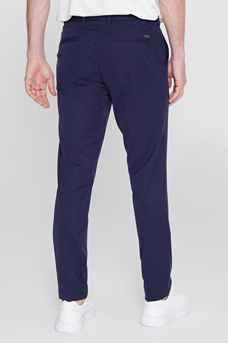 Slim Fit Dar Kesim Beli Bağlamalı Yan Cepli Casual Esnek Lacivert Pantolon resmi