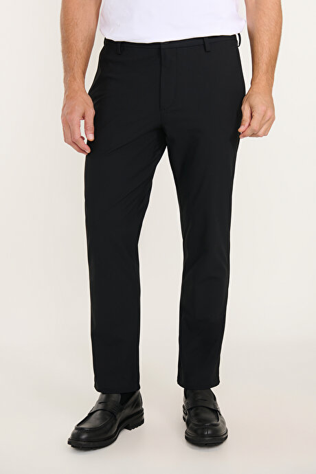 Slim Fit Dar Kesim Yan Cepli Siyah Pantolon resmi