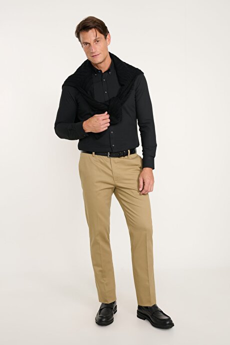 Pamuklu Slim Fit Dar Kesim Yan Cepli Esnek Bej Pantolon resmi