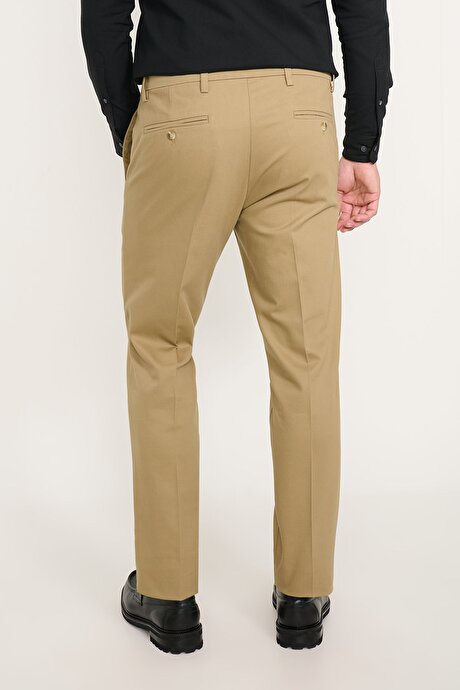 Pamuklu Slim Fit Dar Kesim Yan Cepli Esnek Bej Pantolon resmi