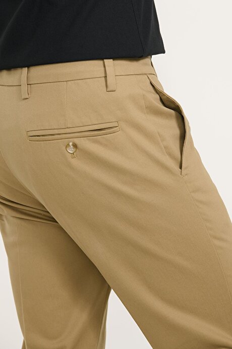 Pamuklu Slim Fit Dar Kesim Yan Cepli Esnek Bej Pantolon resmi