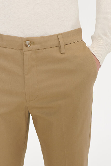 Pamuklu Slim Fit Dar Kesim Yan Cepli Esnek Bej Pantolon resmi