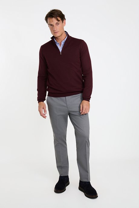 Pamuklu Slim Fit Dar Kesim Yan Cepli Esnek Gri Pantolon resmi
