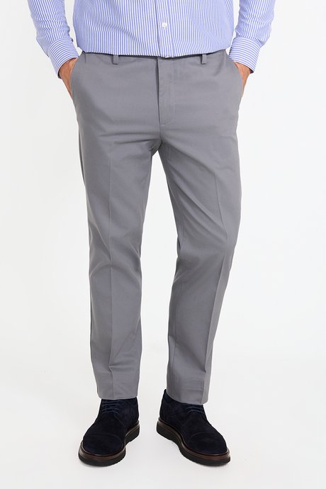 Pamuklu Slim Fit Dar Kesim Yan Cepli Esnek Gri Pantolon resmi