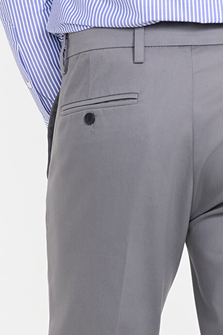 Pamuklu Slim Fit Dar Kesim Yan Cepli Esnek Gri Pantolon resmi