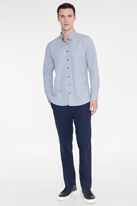 Pamuklu Slim Fit Dar Kesim Yan Cepli Esnek Lacivert Pantolon resmi