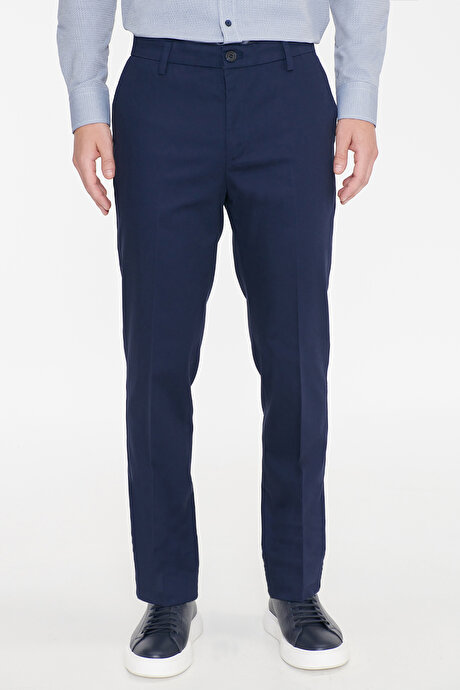 Pamuklu Slim Fit Dar Kesim Yan Cepli Esnek Lacivert Pantolon resmi