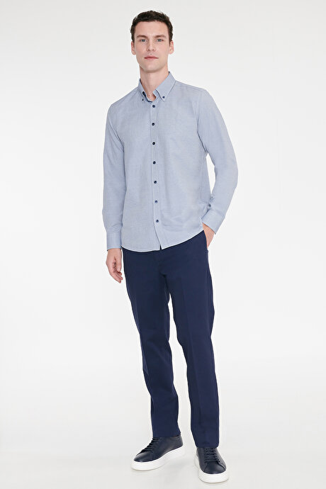 Pamuklu Slim Fit Dar Kesim Yan Cepli Esnek Lacivert Pantolon resmi
