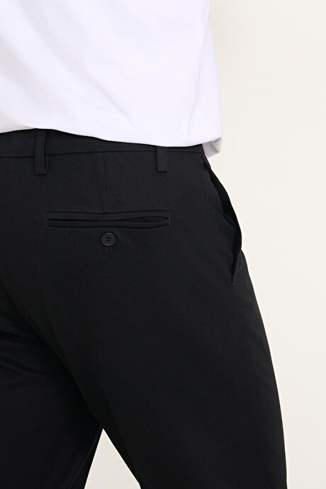 Pamuklu Slim Fit Dar Kesim Yan Cepli Esnek Siyah Pantolon resmi