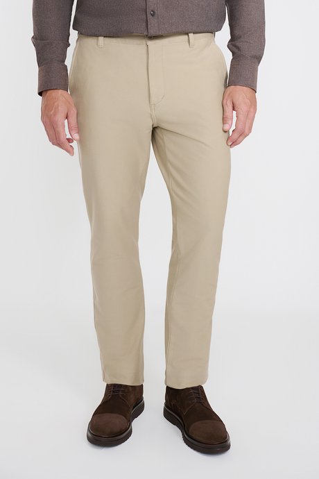 Pamuklu Comfort Fit Rahat Kesim Yan Cepli Bej Pantolon resmi