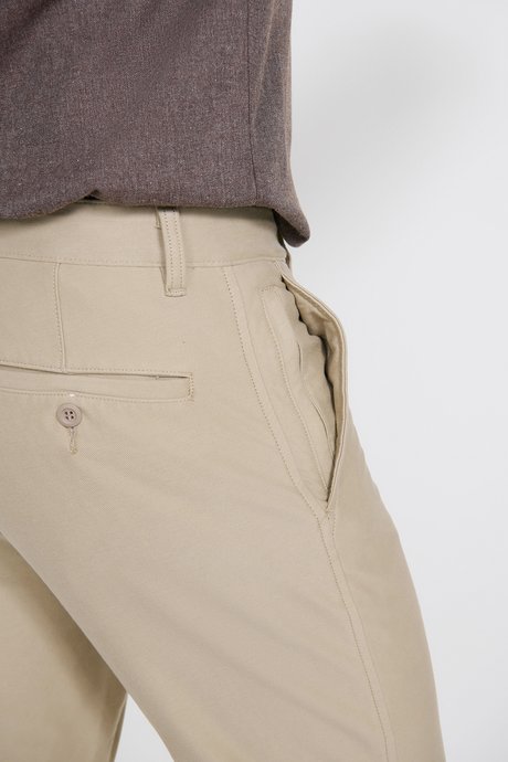 Pamuklu Comfort Fit Rahat Kesim Yan Cepli Bej Pantolon resmi