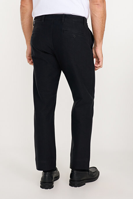 Pamuklu Comfort Fit Rahat Kesim Yan Cepli Siyah Pantolon resmi