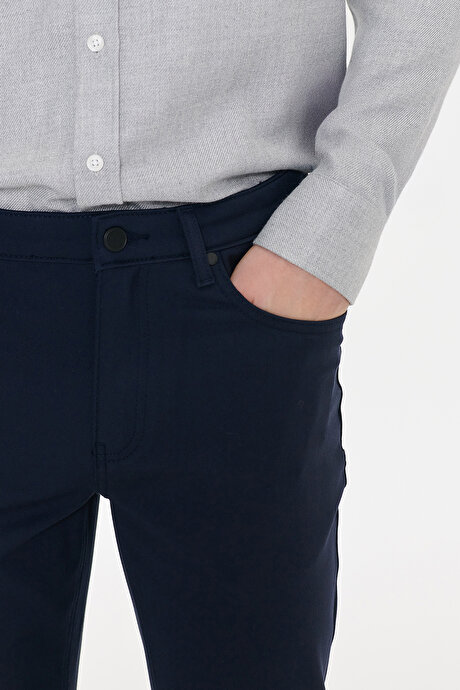 Slim Fit Dar Kesim 5 Cepli Esnek Lacivert Pantolon resmi