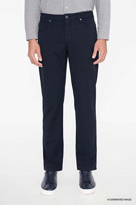 Slim Fit Dar Kesim 5 Cepli Esnek Lacivert Pantolon resmi