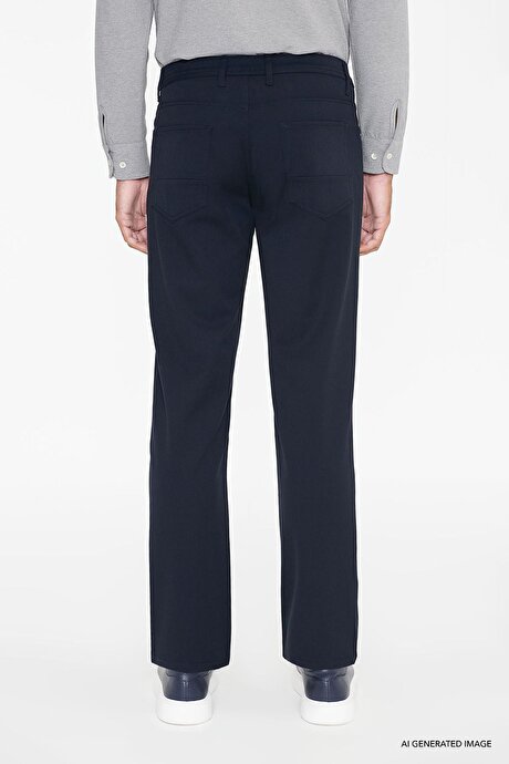 Slim Fit Dar Kesim 5 Cepli Esnek Lacivert Pantolon resmi