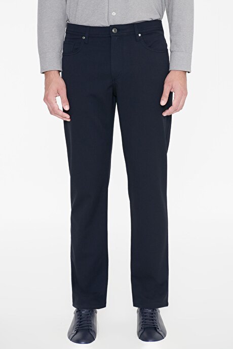 Slim Fit Dar Kesim 5 Cepli Esnek Lacivert Pantolon resmi