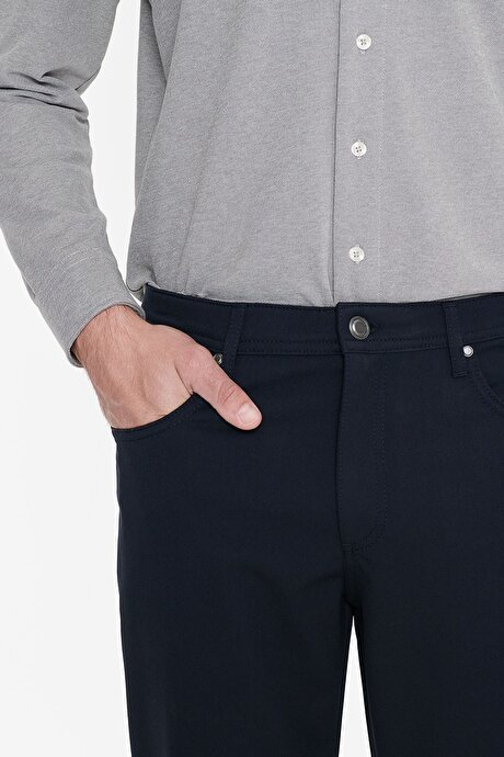 Slim Fit Dar Kesim 5 Cepli Esnek Lacivert Pantolon resmi