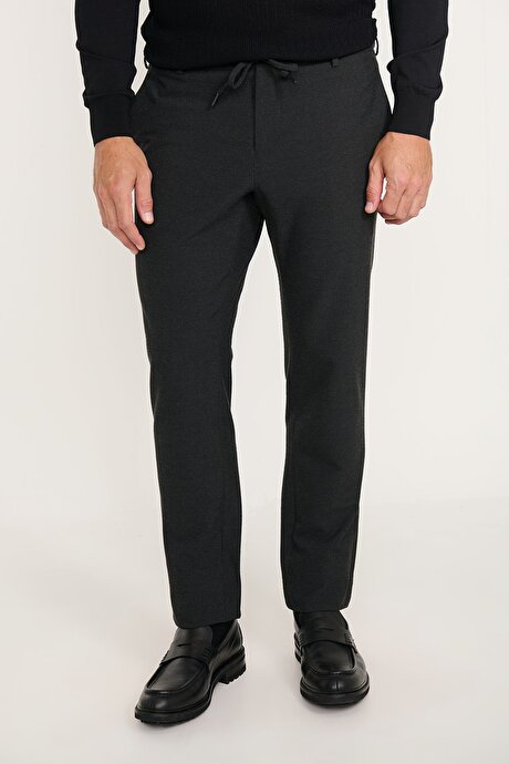 Slim Fit Dar Kesim Beli Bağlamalı Yan Cepli Esnek Casual Antrasit Pantolon resmi