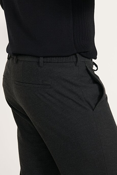 Slim Fit Dar Kesim Beli Bağlamalı Yan Cepli Esnek Casual Antrasit Pantolon resmi