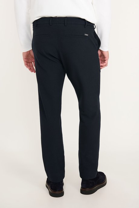 Slim Fit Dar Kesim Beli Bağlamalı Yan Cepli Esnek Casual Lacivert Pantolon resmi